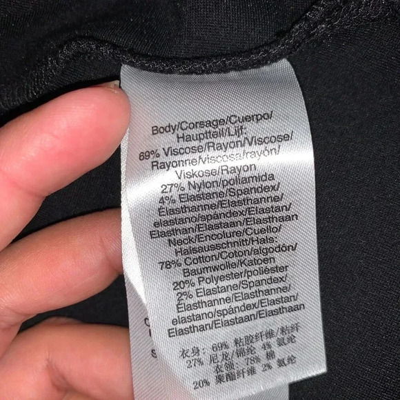 Donna Karen New York Size Medium Black Asymmetrical Style Top Gold Trim Neckline - Picture 5 of 6